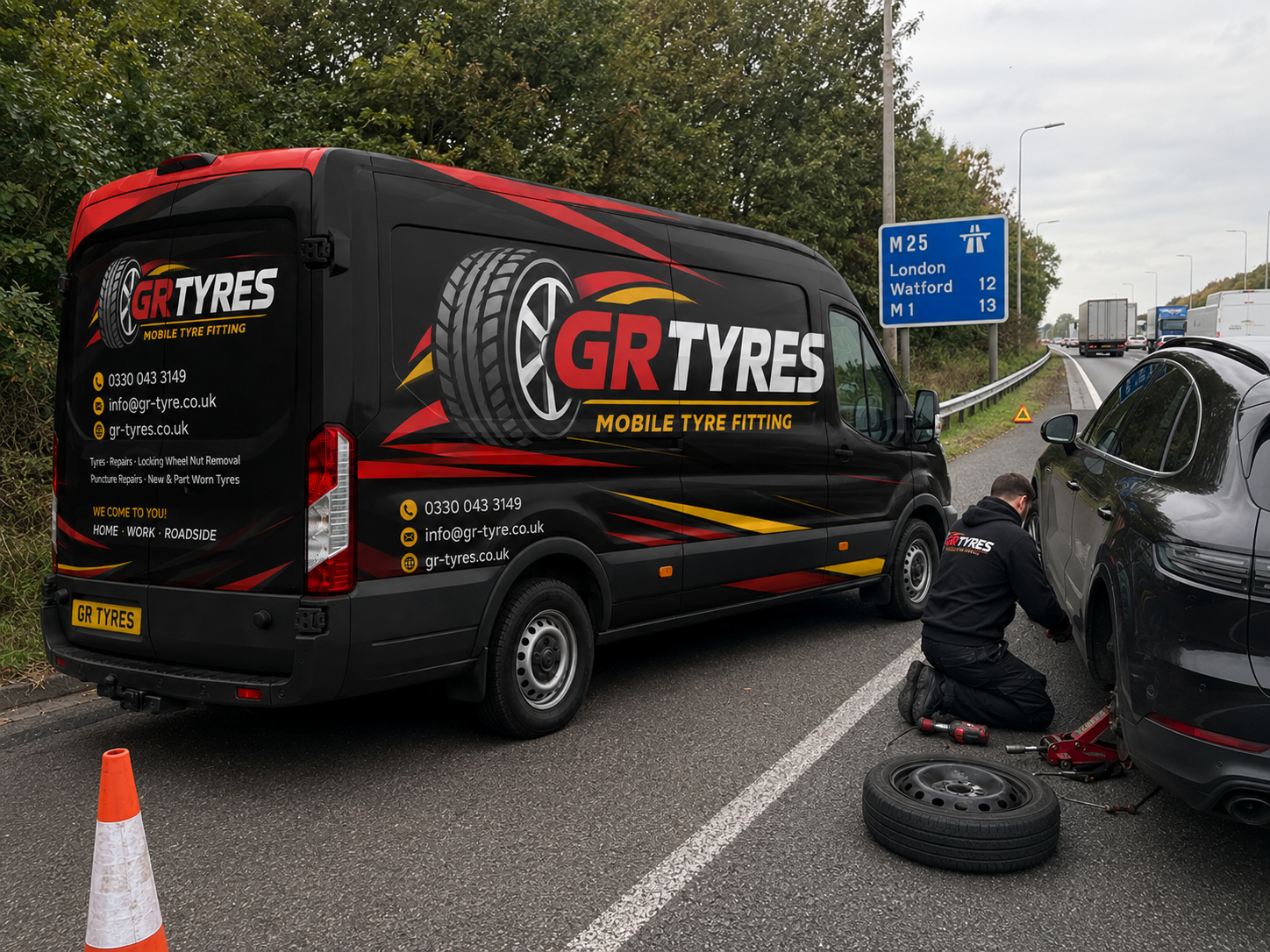 GR-Tyres engineer carrying out a roadside tyre change